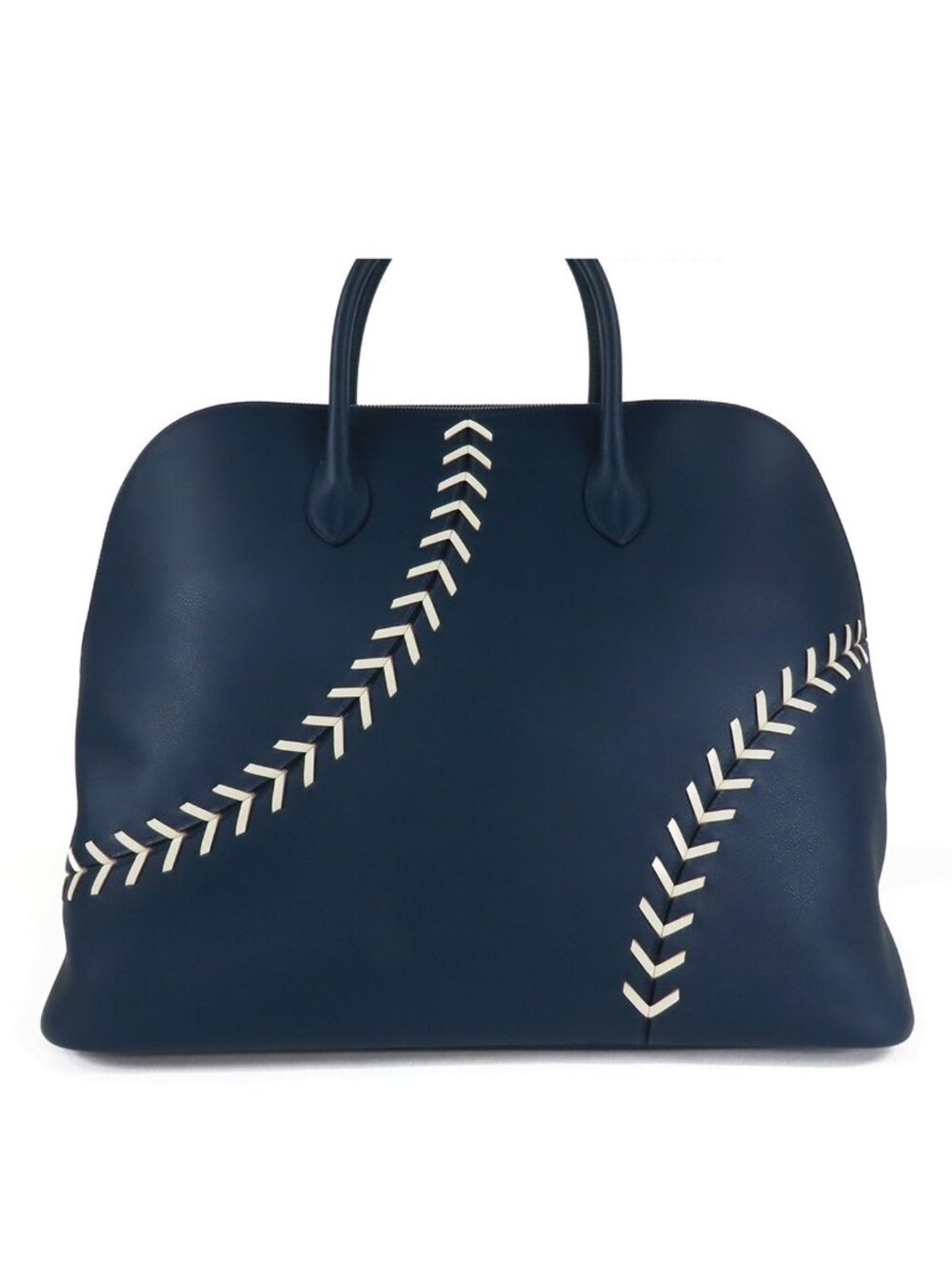 Hermes Bolide 1923 Blue Domart White Silver Evercolor Baseball 45 Boston Bag